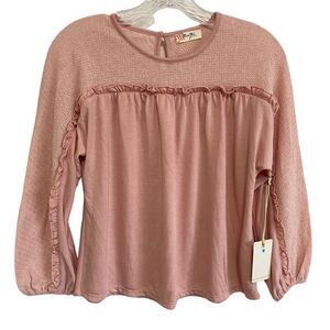 MISS ME Pink Long Sleeve Ruffle Top